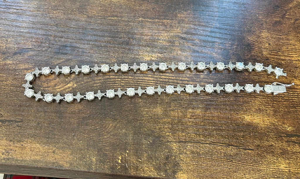GLD 16 inch Round Stone Star Tennis Chain in White Gold - 8mm